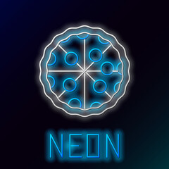 Glowing neon line Pizza icon isolated on black background. Fast food menu. Colorful outline concept. Vector