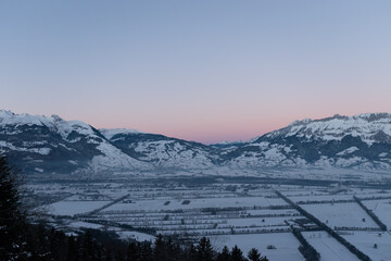Fototapeta na wymiar View over the rhine valley from Planken in Liechtenstein in the morning time
