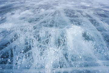 Lake Baikal in winter, snowy winter on the lake, landscape, deep lake in winter, Russia in winter
