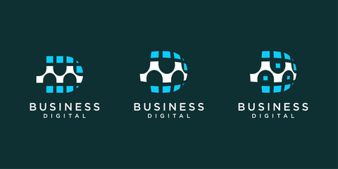 Initial Letter D Finance Technology Digital Fish Eye Lens Effect Vector Logo Design with Business Card