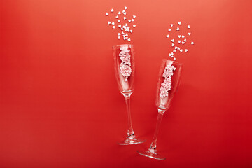 Letter board on red background. Top view. Background for Valentine's day