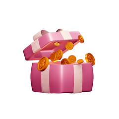 Unboxing present gift surprise box. 3d illustration