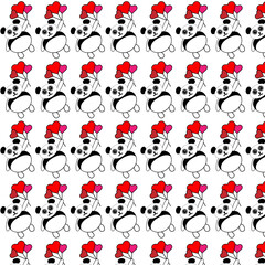 Pattern. Panda with balls in the form of hearts on a white background
