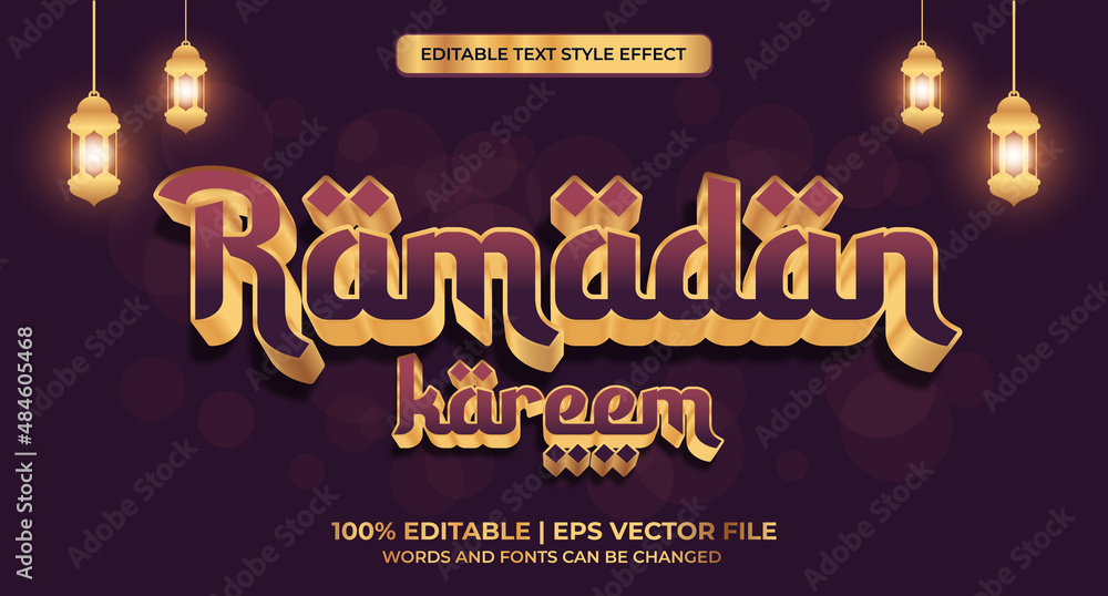 Poster ramadan kareem editable text effect. ramadan kareem text effect. shiny gold alphabet style