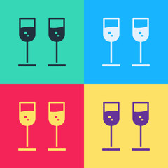 Pop art Glass of champagne icon isolated on color background. Vector