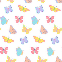 Colorful smiling butterflies seamless pattern. Vector illustration.