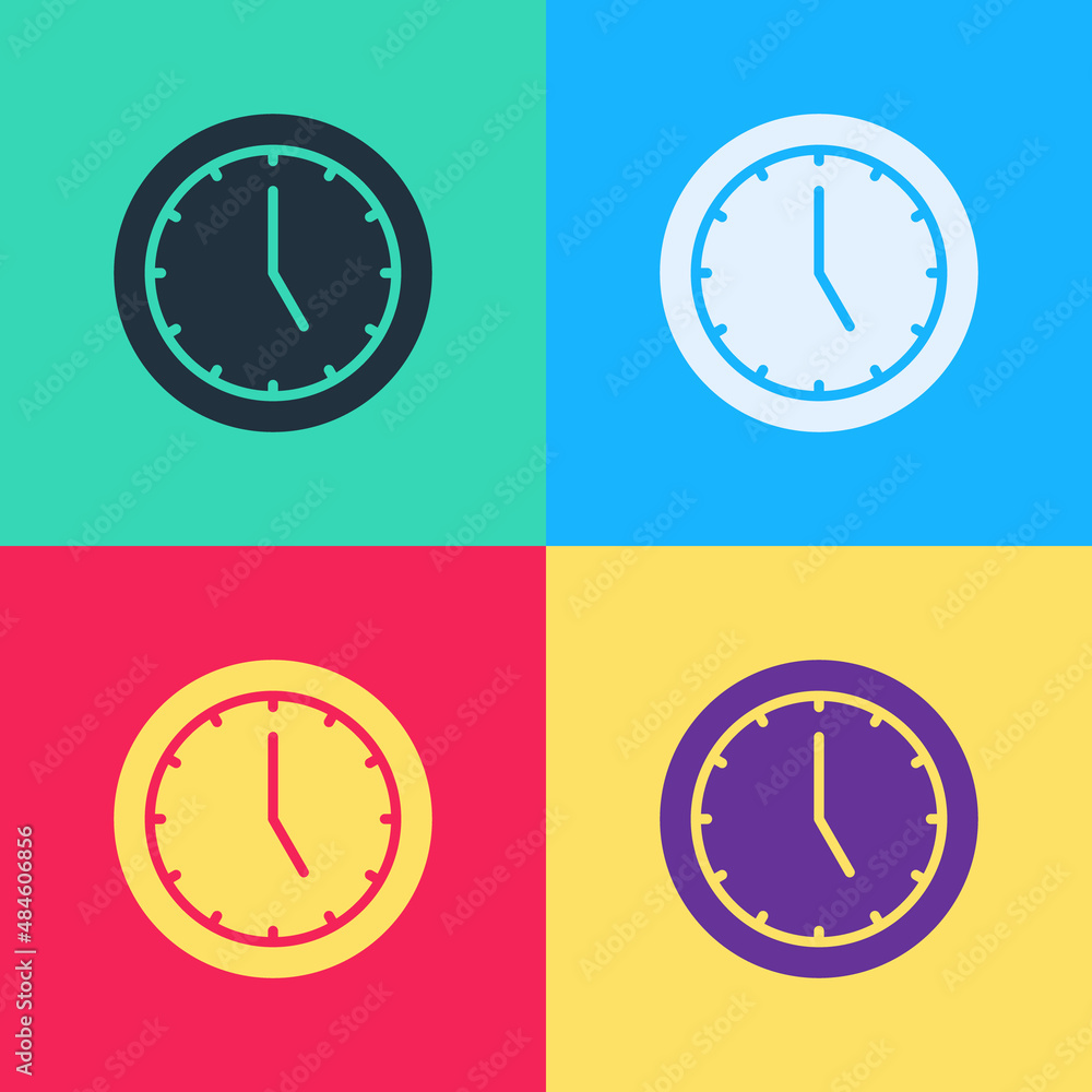 Poster pop art clock icon isolated on color background. time symbol. vector