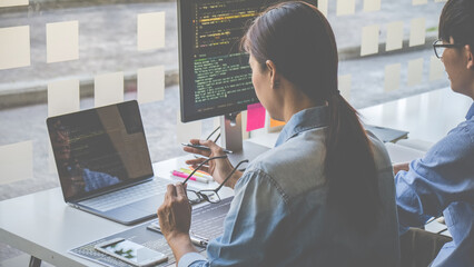 Programmer working in a software development and coding technologies. Website design. Technology...