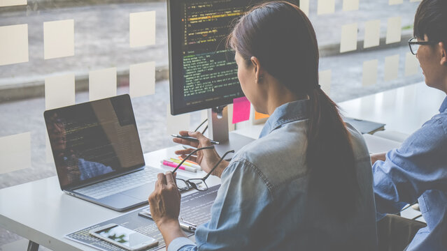 Programmer working in a software development and coding technologies. Website design. Technology concept.