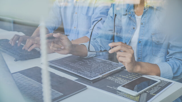 Programmer working in a software development and coding technologies. Website design. Technology concept.