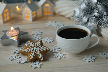 Fototapeta na wymiar christmas cookies and cup of coffee