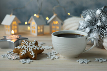 cup of coffee with christmas cookies