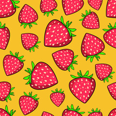 Seamless pattern with cartoon strawberry. Vector pattern with sweet berry.