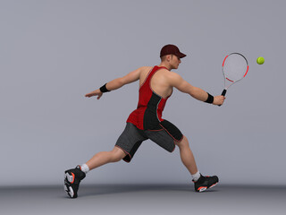 Naklejka premium 3D Render : Full body portrait of male tennis player is performing and acting in training session 