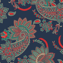 Materiał do szycia Traditional seamless paisley pattern. Vector Indian floral ornament.
