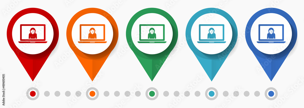 Poster support, call center concept vector icon set, flat design pointers, infographic template