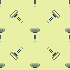 Blue Shaving razor icon isolated seamless pattern on yellow background. Vector