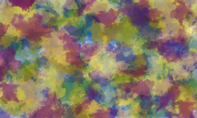 Abstract summer translucent watercolor background in green, blue, purple and yellow tones