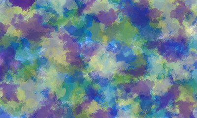 Abstract translucent watercolor background in blue, purpl and green tones