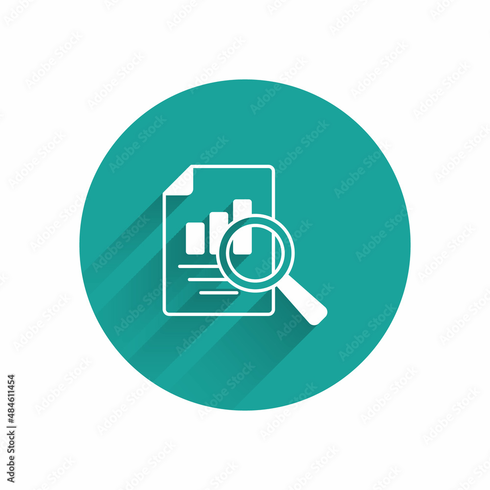 Poster white document with graph chart icon isolated with long shadow background. report text file icon. ac
