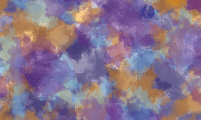 Abstract translucent watercolor background in purple, blue and orange tones