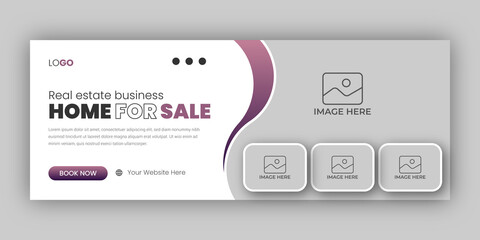 Real estate web banner and social media facebook cover template - obrazy, fototapety, plakaty