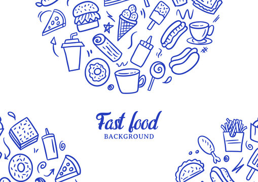 Fast food doodles vector background. Street food background