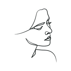 Continuous line drawing of woman face. One line woman portrait