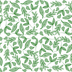 Naklejka na ściany i meble Botanical floral leaves seamless pattern. Floral pattern, Green leaves