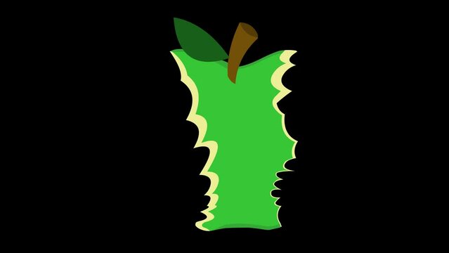 Loop animation of a green apple being bitten or eaten, on a transparent background (with zero alpha transparency channel)