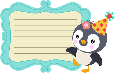 Funny penguin sticker notebook of birthday label