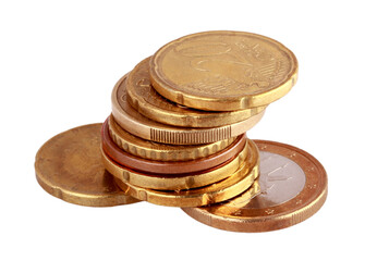 Euro coins on white background