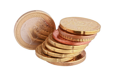 Euro coins on white background