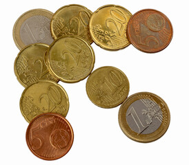 Euro coins on white background