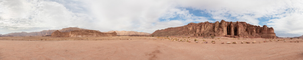 Panoramic view of fantastically beautiful mountain nature in Timna National Park near Eilat, southern Israel.
