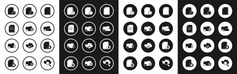 Set Document, Delete folder, file document, Cloud storage text, with clock, Finance and Folder and icon. Vector