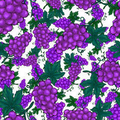 Creative seamless pattern with grapes. Oil paint effect. Bright summer print. Great design for any purposes	