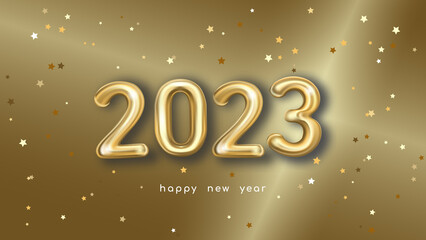 Holiday vector illustration of gold metal numbers 2023 on a golden background