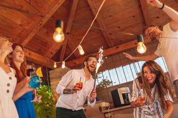 Friends having a surprise birthday party