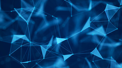 Abstract polygonal space with dots and lines. Connection science background. Triangular business wallpaper. 3d rendering
