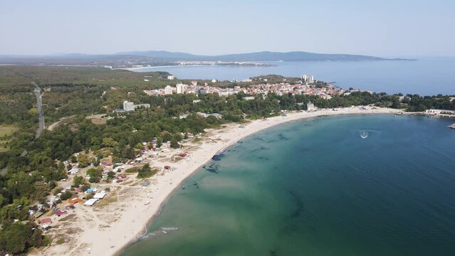 Amazing Aerial view of South Beach of town of Kiten, Burgas Region, Bulgaria 