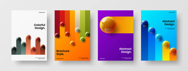 Geometric 3D balls banner template set. Simple book cover vector design layout collection.