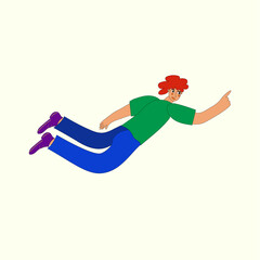 Vector illustration. Human levitation, free flight. The concept of relaxation, weightlessness.  A bright positive icon for the design.