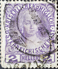 Austria - circa 1908: a postage stamp from Austria, showing a portrait of Maria Theresia. Jubilee...