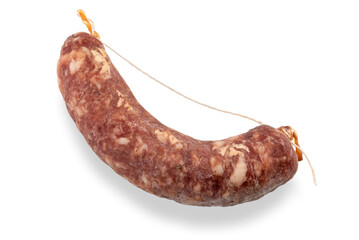 Small Italian salami typical of Piedmont, isolated on white background, clipping path