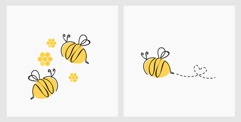 Bee cartoons logo on white background vector.