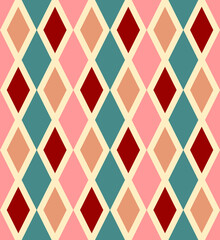 Beautiful seamless pattern of vertical multi-coloured rhombuses. Vector design.