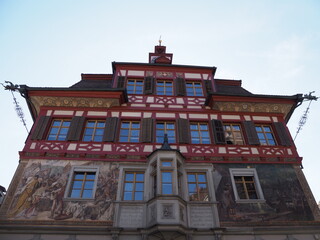 Fototapeta na wymiar Elevation of town hall in Stein am Rhein city in Switzerland