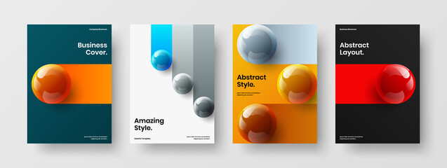 Minimalistic brochure vector design concept bundle. Isolated 3D spheres cover template composition.
