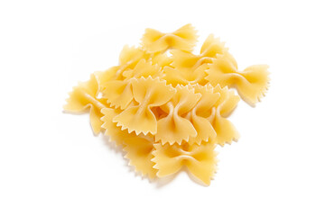  Tasty uncooked pasta on white background.